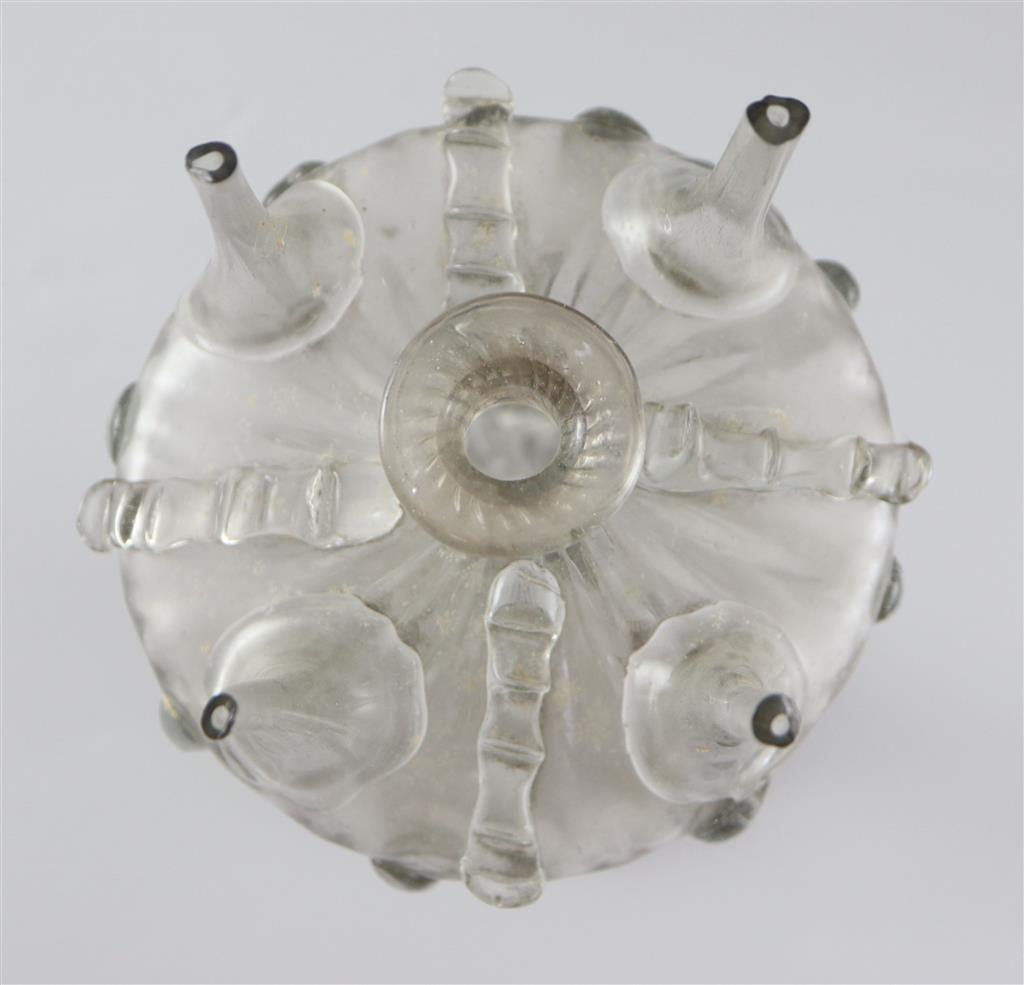 A Spanish glass rosewater sprinkler, almorratxa, 18th century, 27cm high